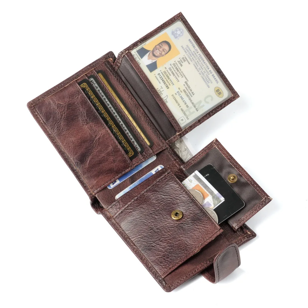 Men's Genuine Leather RFID Multi-Card Hard Start Coin Wallet Japanese Business Vegetable Tanned Cloth Men's Wallet