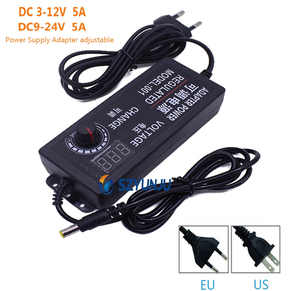 5A Power Supply Adapter Adjustable AC100-240V to DC 3V-12V 5A /9-24V 5A Lighting Accessories Display Screen Voltage Power Supply