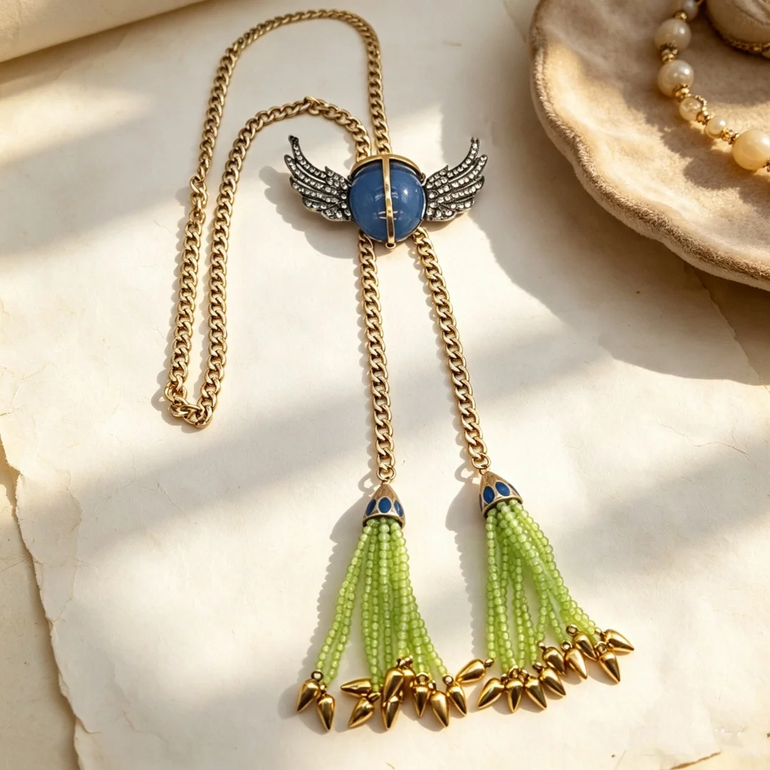 Versatile Sweater Chain with Rivets, Beading and Tassels and a Domineering Brooch Combination 0209