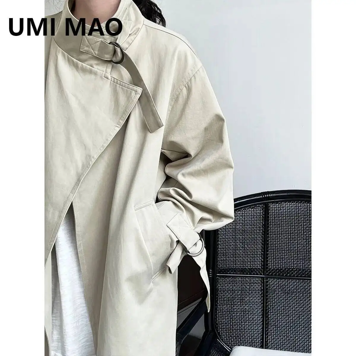 

UMI MAO Design Windbreaker Autumn Jacket High End British Minimalist Quiet Luxury Style Mid Length Over Knee Trench Coat Women