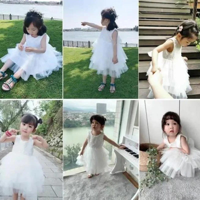 Saia de tule infantil, vestido princesa da menina, vestido de dança infantil, branco, casamento, verão, 2024