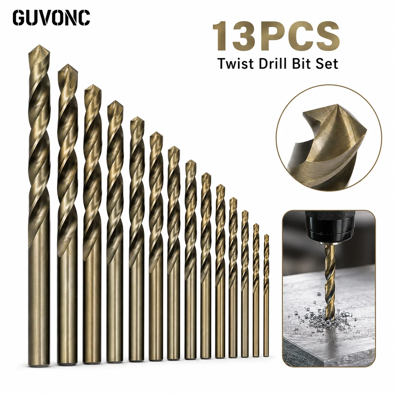 13Pcs HSS Twist Drill Bit Set Fractional Sizes with Storage Case for Metal Wood Plastic Drilling
