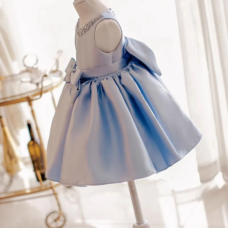 

2025Flower Girl Dress Children's Princess Dress Girls' Birthday Blue Petticoat Piano Performance Dress Factory Direct Sale