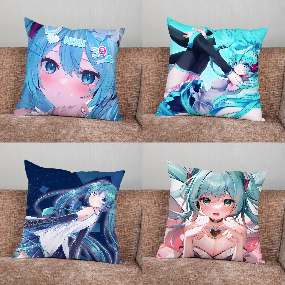 H-Hatsune Anime M-Miku Girl Pillow Case For Home Bedroom Car Office Decoration Living Room Sofa Cushion Cover Suitable