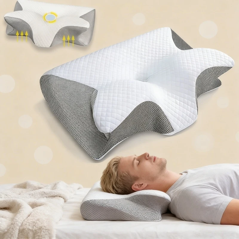 

Upgraded Memory Foam Sleep Apnea Cervical Pillow for Side Back & Stomach Sleepers Gray
