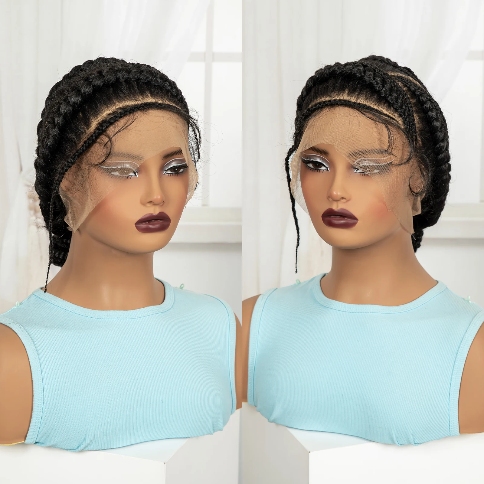 Full Lace Cornrow Braided Wigs Synthetic Handmade Bantu Braided Lace Wigs Natural Box Braids Wigs with Baby Hair for Black Women