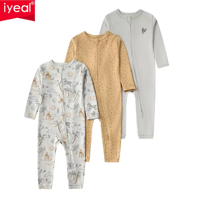 iyeal-baby-boys-girls-cotton-3pcs-zipper-romper-set-floral-print-long-sleeve-footless-jumpsuit-infant-soft-sleeper-pajamas