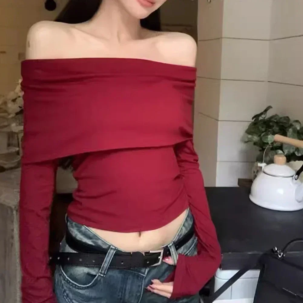 

For Daily Wear Casual Street Style Vintage Off-shoulder Top Casual Outings L All Seasons Suitable Hottie Style