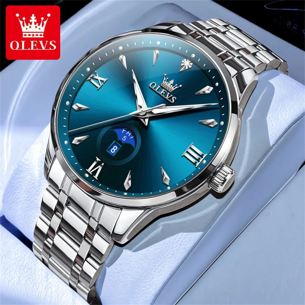 

OLEVS брендовые роскошные кварцевые часы для мужчин из твердой нержавеющей стали, водонепроницаемые, светящиеся, с датой недели, модные простые мужские часы Relogio