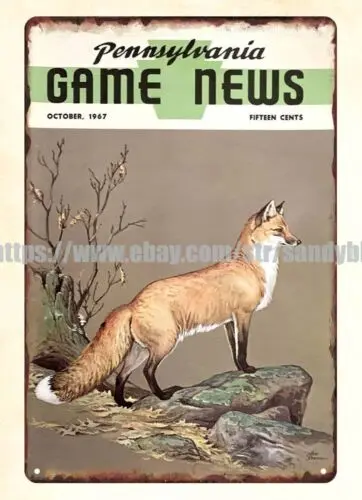 1967 fox Pennsylvania Game News metal tin sign western wall decor