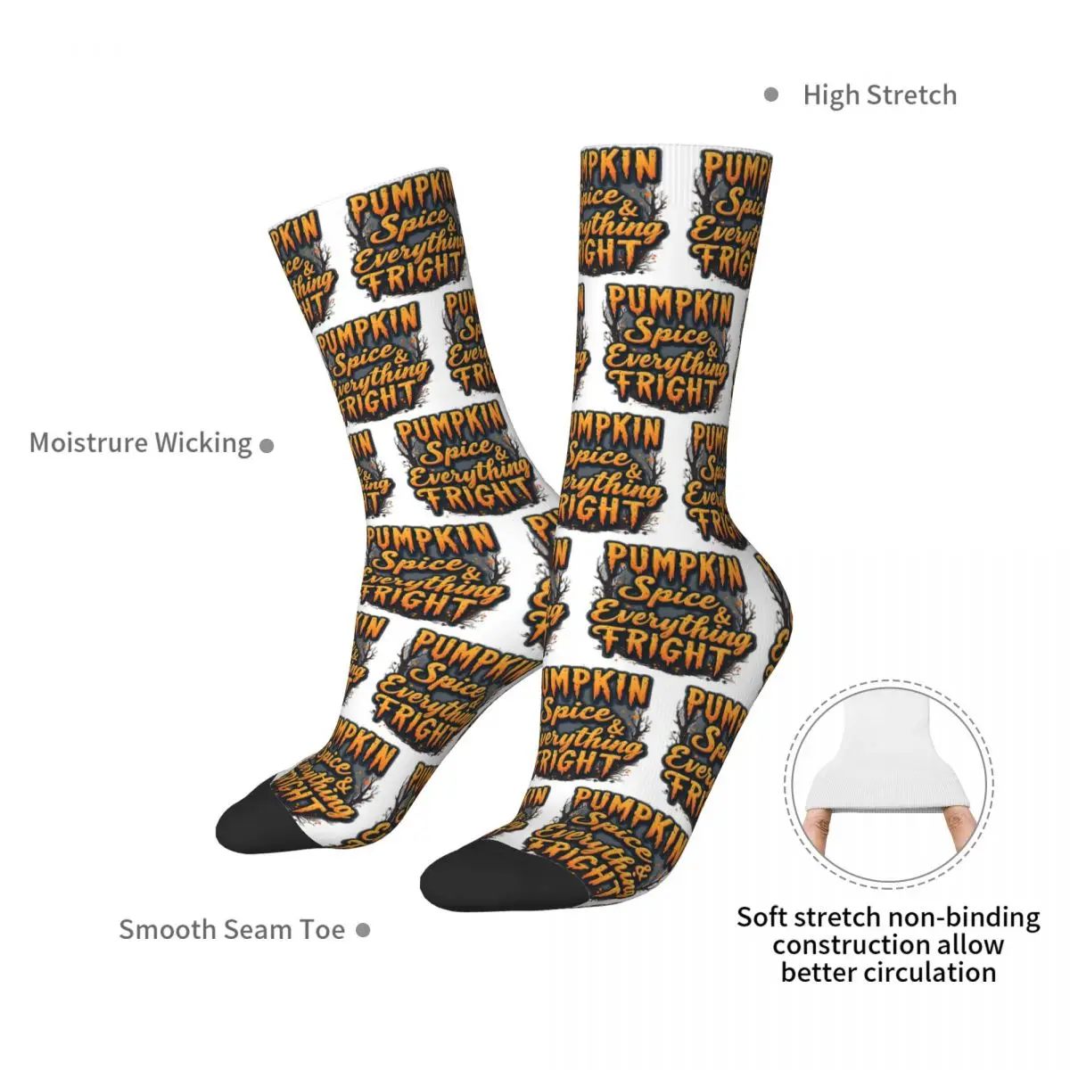 Halloween Quote Pumpkin Spice And Everything Fright Socks Harajuku Soft Stockings All Season Long Socks for Unisex Christmas