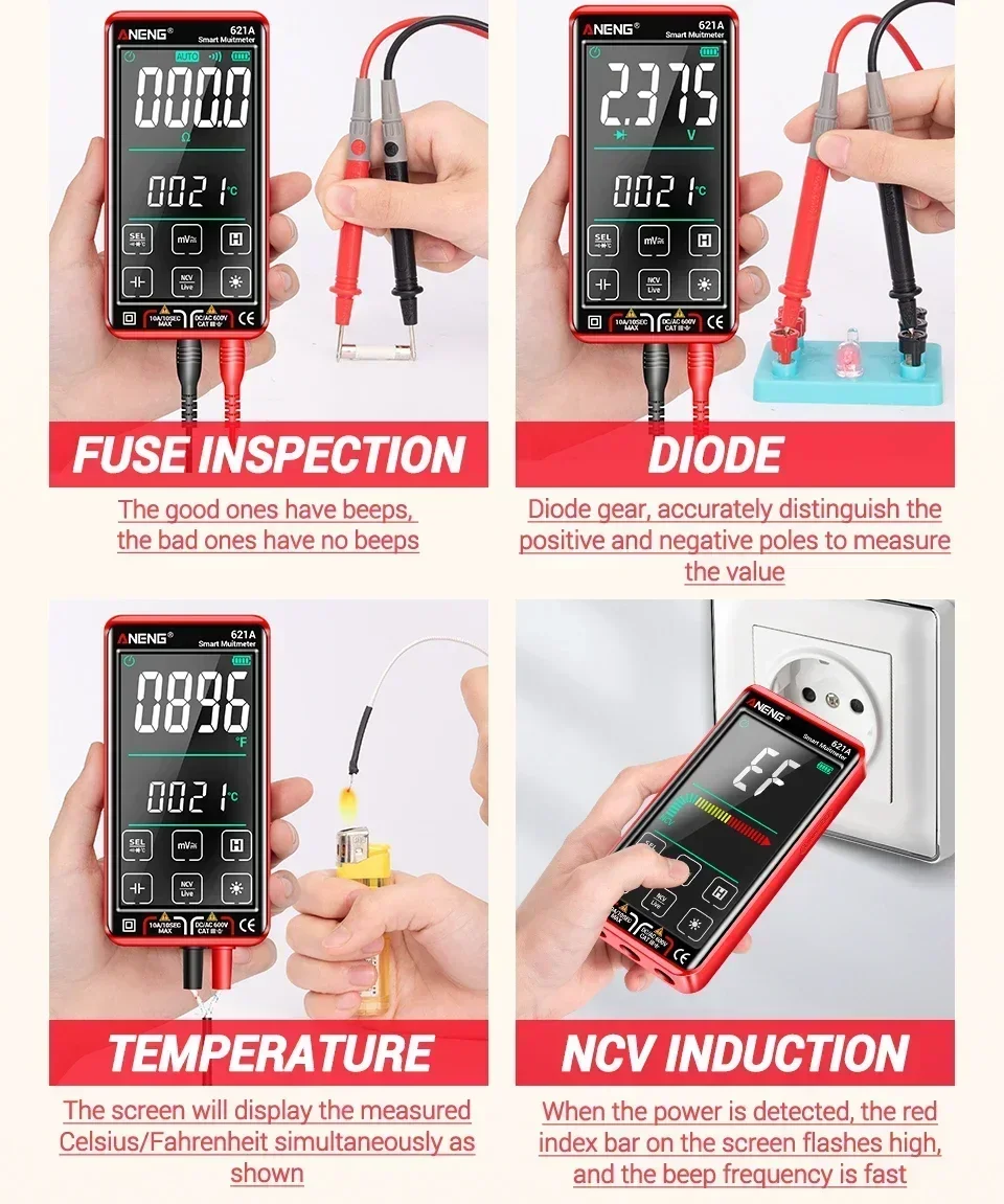 ANENG 620C/621A Digitales Multimeter AC/DC Spannungs- und Strommessgerät 6000 Anzeigen NCV Temperatur Kapazität Widerstand Frequenz ﻿ – Detail 23