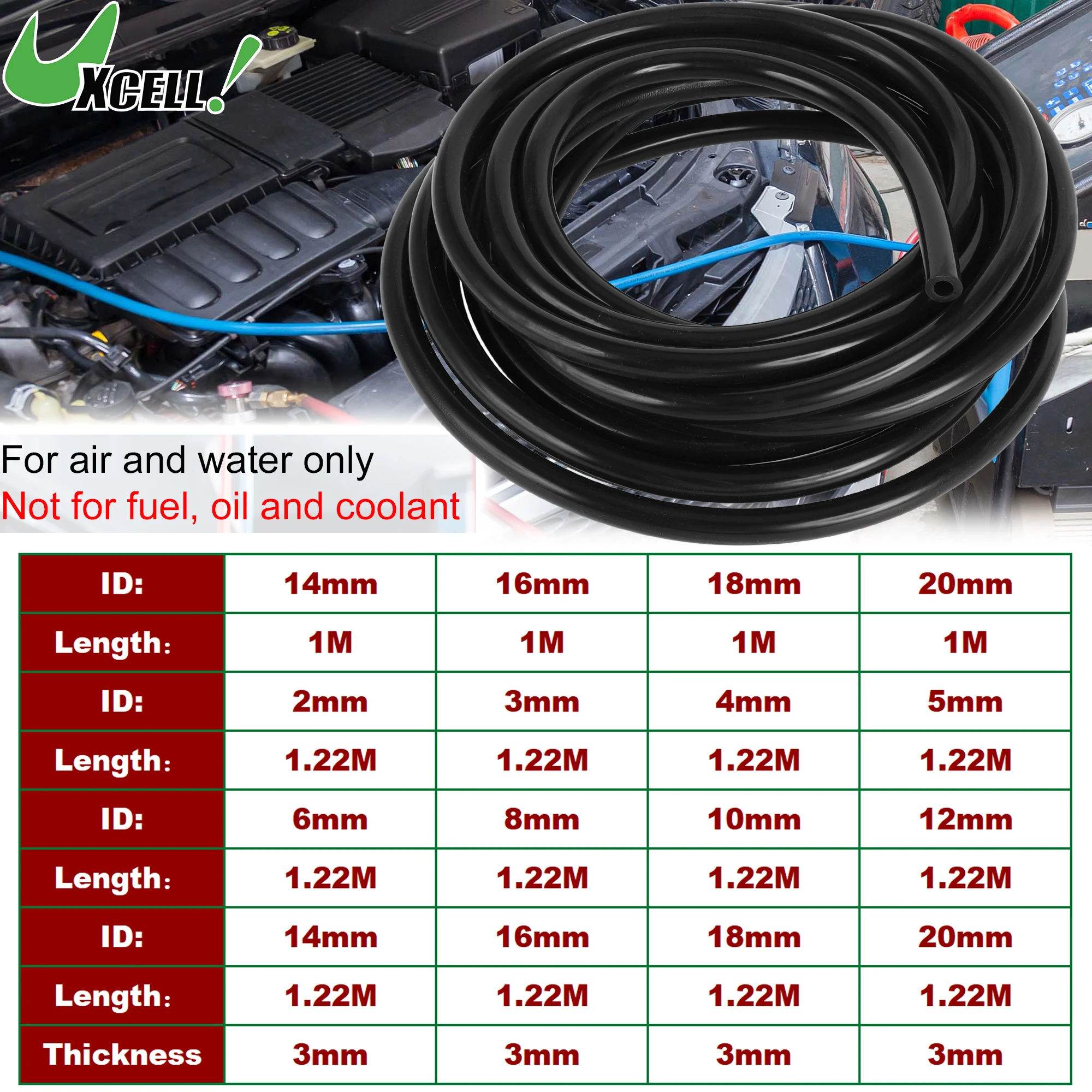 

UXCELL 1M 1.22M Long Silicone Vacuum Tubing Hose Engine Car Vacuum Line Silicone High Temperature 2mm-20mm ID 3mm Thickness