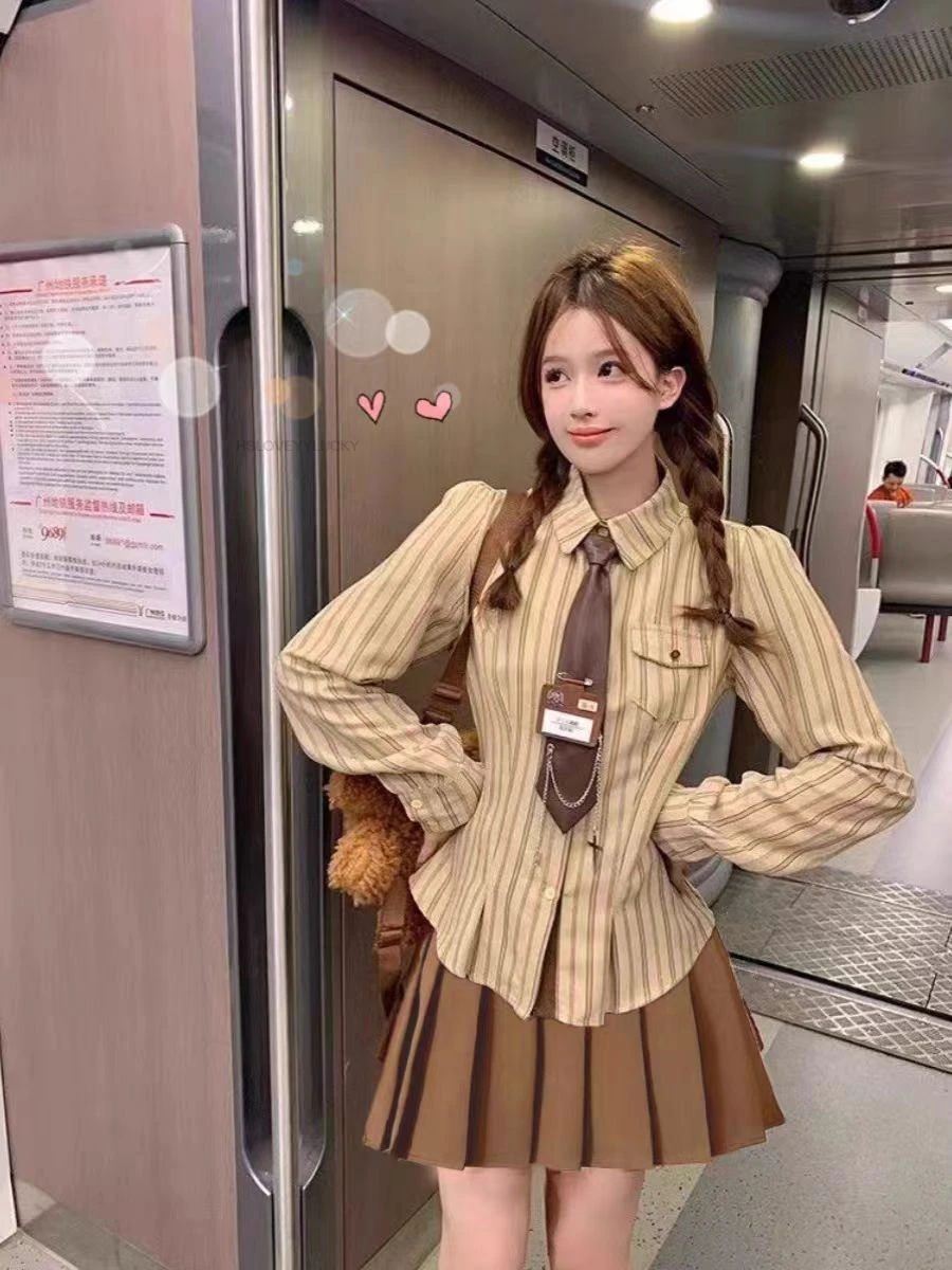 

Корейский стиль, наряд для колледжа, ранняя весна, комплект униформы Jk, рубашка для похудения для женщин, уникальный маленький топ во французском стиле, униформа Jk