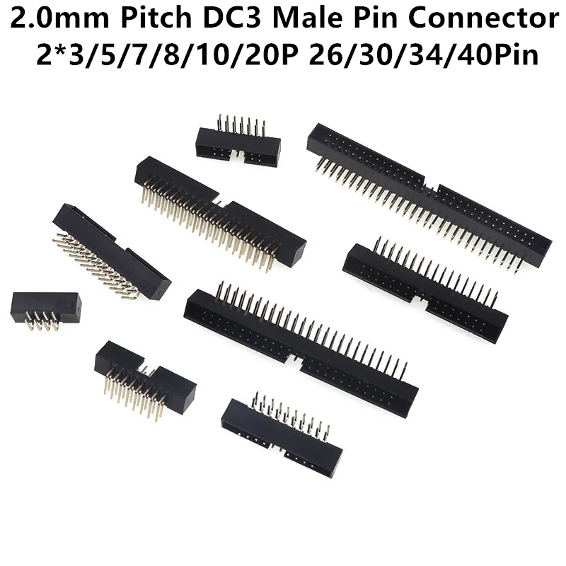 10PCS IDC/JTAG 2.0mm Pitch DC3 Male Pin PCB Header Connector 2*3/5/7/8/10/20P 26/30/34/40PIN Curved Needle Socket Box