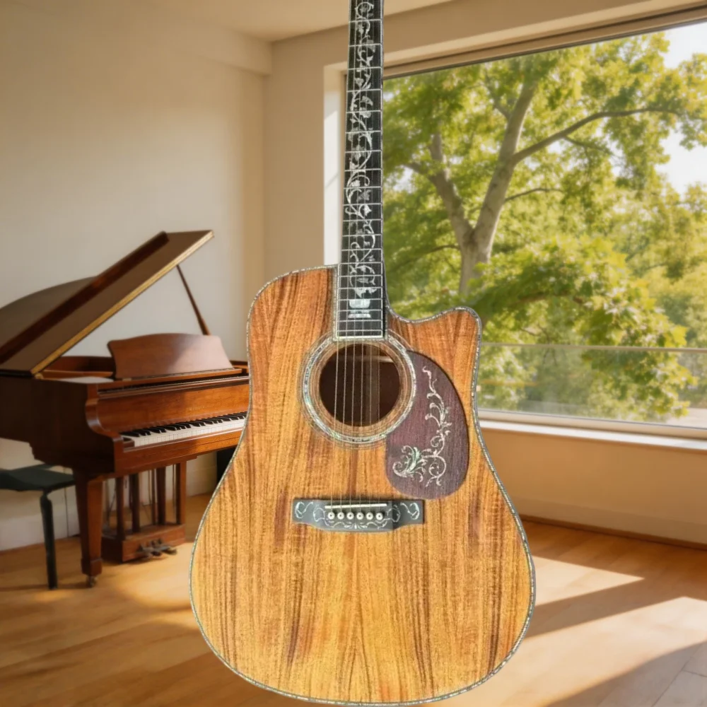 

D45 Series Solid Wood Koa BODY Ebony Fingerboard Fishman 301 Pickup 6 Strings Sound Clear Luxury Floral Inlay Acoustic Guitar