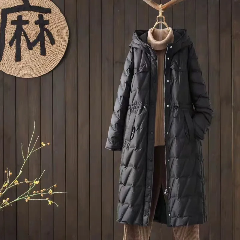 Hooded Coat Warm Mid Length Commuter Style with Hooded Puffer Jacket Loose Fit Winter Jacket Mid Length Winter Coat for Women