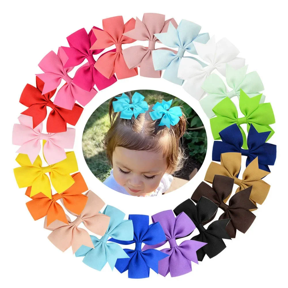 

10pcs/lot Solid Color Baby Girls Hair Bows Clips 3.2" Grosgrain Ribbon Bowknot Children Hairpins Kids Women Accessories