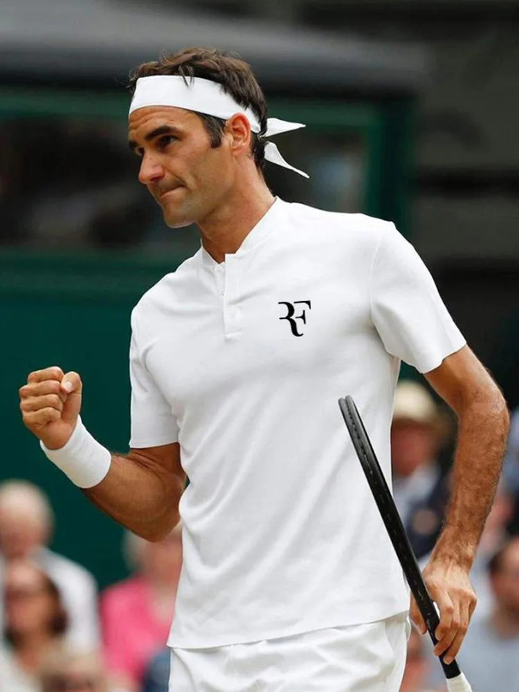 Federer New Men's Tennis Clothing Quick Dry Sport  Shirt Casual Top Henry Collar Short Sleeve Breathable Moisture Wicking