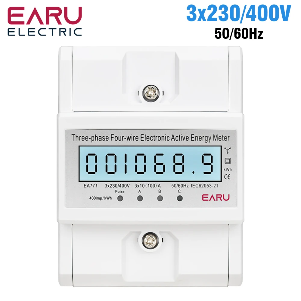 EARU Dreiphasen-Energiezähler mit Hintergrundbeleuchtung, bidirektionaler Stromzähler kWh, RS485-Fernkommunikation zur Zählerablesung, AC 380V