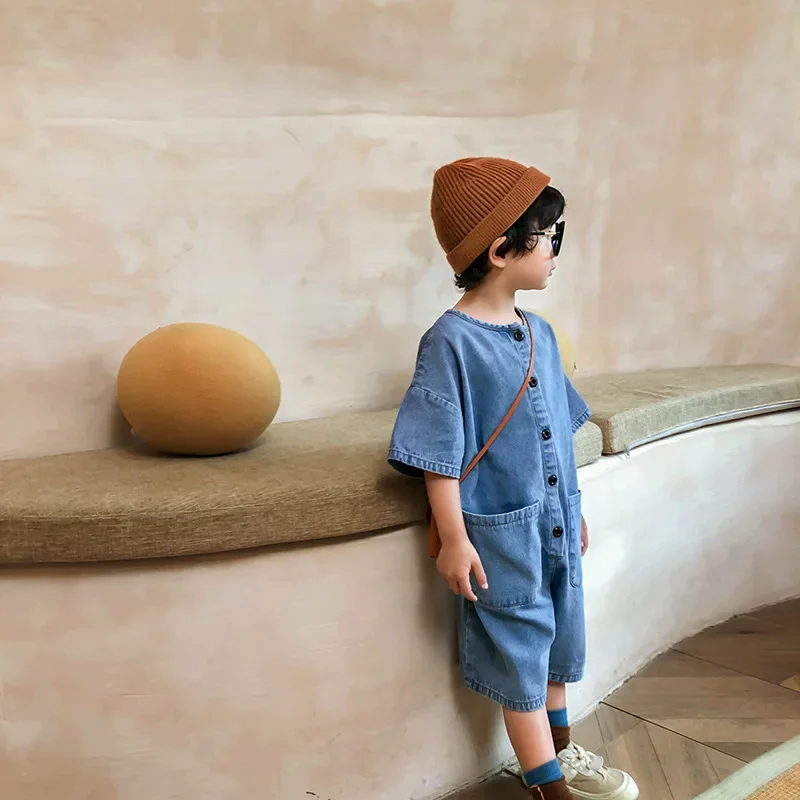 

2025 Summe Baby Boys Girls Denim Overalls Kids Clothes Toddler Short Sleeve Pant Jumpsuit Romper Children Jeans Outfit 1-6Years