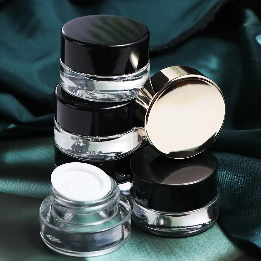 Cream Jar 3g 5g Clear Mini Glass Cream Bottle Cosmetic Clear Sample DIY Lip Mask Travel Filled Container with Black Gold Lid