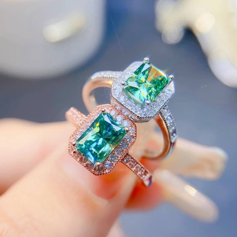 Natural Green Moissanite  ring for women silver 925 jewelry luxury gem stones 18k gold plated free shiping items Party Gift image 4