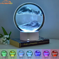 LED Quicksand Light Painted 6-color Table Lamp 3D Trend Moving Art Circular Glass Hourglass Bedside Home Decoration Nightlight