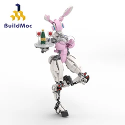 BuildMOC 468PCS Bunnyed Girl Robot Female Mecha Model with Wine Plate Garnish DIY Building Bricks for Adults Collection Gifts