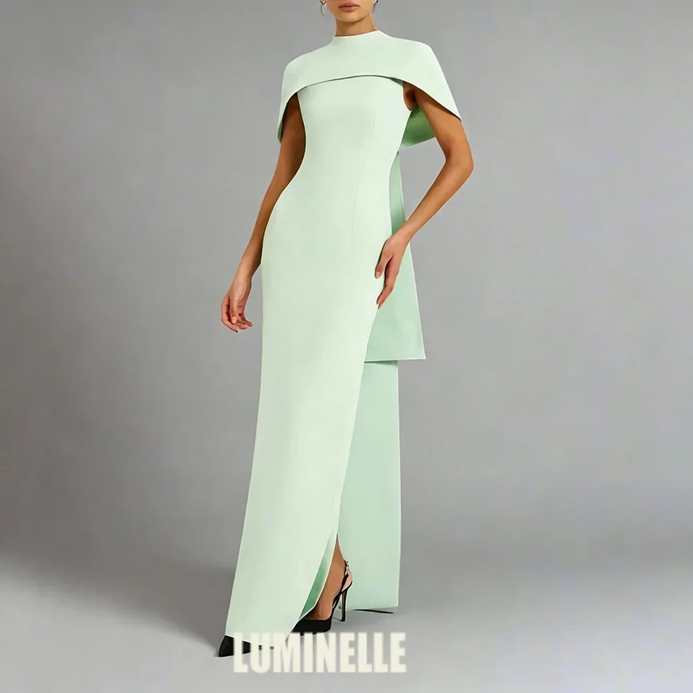 Customized New Arrival Evening Dresses Arabic Mint Green Prom Gowns with Cape Simple Wedding Party Dresses Middle East On Sale