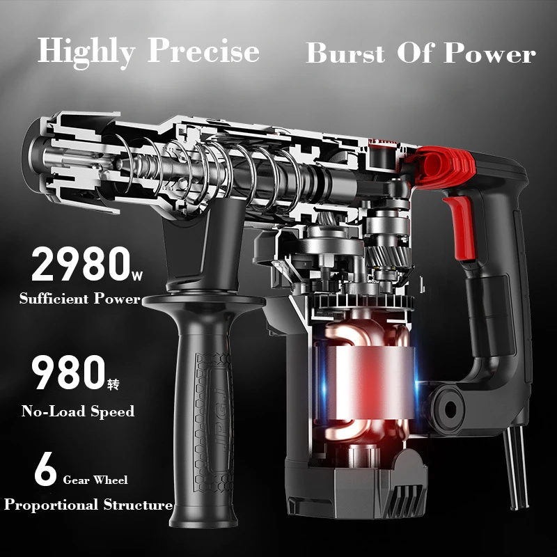 220V 2400W Rotary Electric Demolition Hammer Drill Concrete Perforator Electric Pick Impact Drill For Road Concrete Demolition