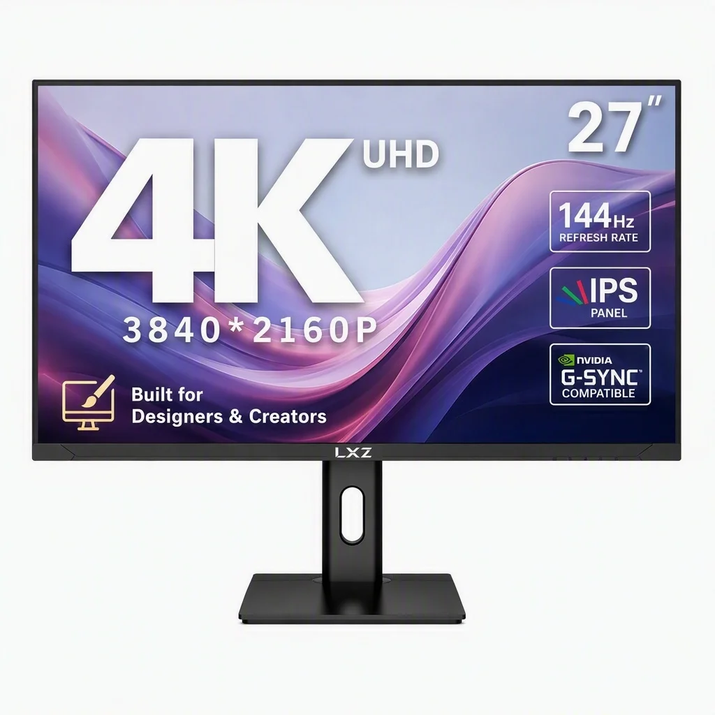 LXZ 27 Inch Gaming Monitor, 144Hz UHD 4K 3840x2160P PC Screen, True 4K Clarity, 4x More Pixels Than FHD Computer Screen with FreeSync, Support Wallmount 75x75mm, Gift, Christmas Gift, for Gamers, Esports Display, Modern Display, High Resolution Display