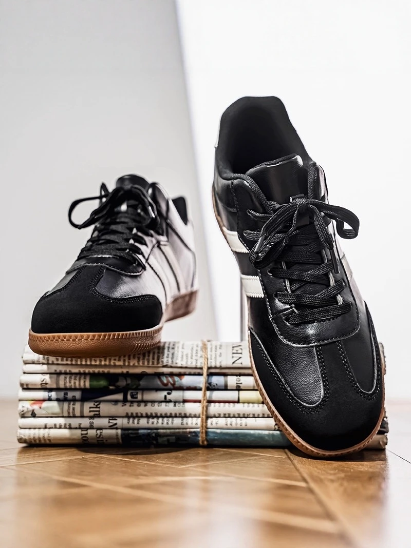 Men's Fashionable Sporty Shoes Leather Upper Wear-Resistant High-Top Casual Sneakers Trendy All-Match Autumn Seasonal Shoes