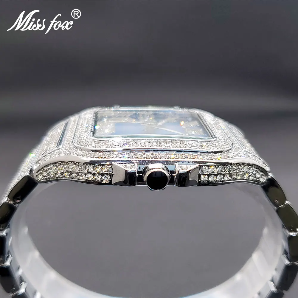 Quartz Watches Luxury Iced Out Diamond Blue Dial Square Watch For Men Women Party Jewelry Waterproof Unisex Clock Lover Gift