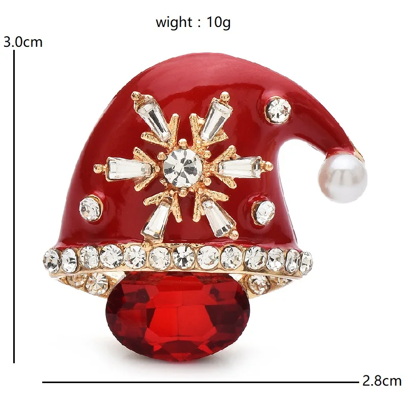 Wuli&baby Crystal Christmas Hat Brooches For Women Enamel Snowflake Hat New Year Brooch Pins Gifts