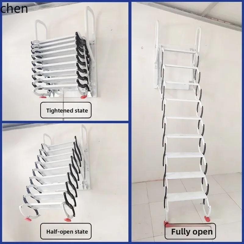 W-Wall-mounted Attic Telescopic Staircase Household Thickened Extension Ladder Indoor and Outdoor Overall Folding
