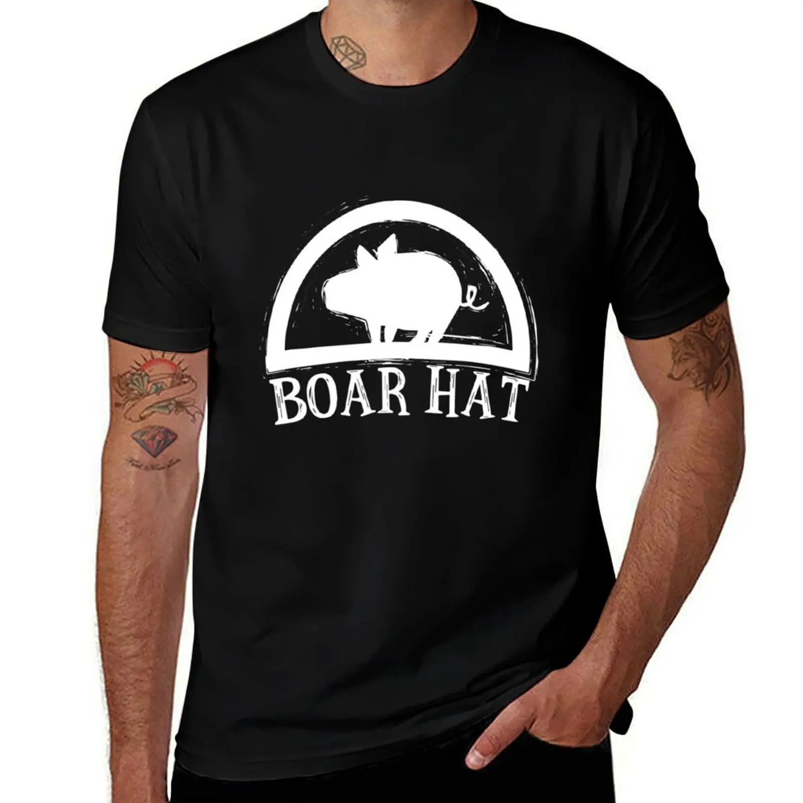 Boar Hat (Green BG) T-Shirt Outdoor Work Short Sleeve Top T-Shirt