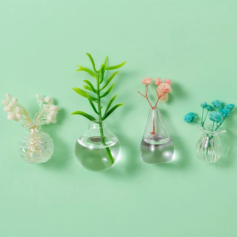 DIY Mini Glass Vase Fridge Magnet Porcelain Flower Plant Message Sticker Green Kitchen Decor Gift