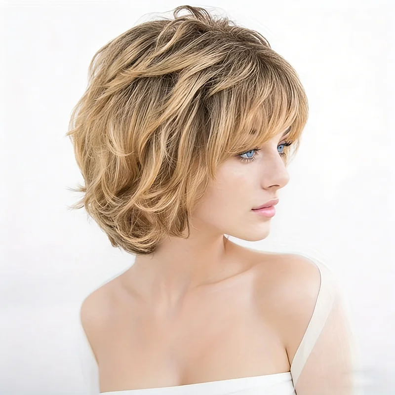 

Градиентный золотистый парик-боб для женщин, 8 дюймов, короткие волосы золотисто-коричневого цвета, модный короткий парик из синтетического волокна для женщин