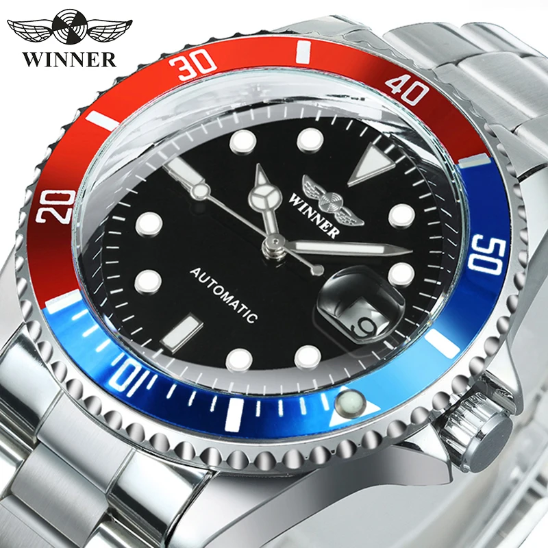WINNER Business Mechanical Watch for Men Rotating Bezel Luminous Design Stainless Steel Strap Classic Automatic Mens Watches New