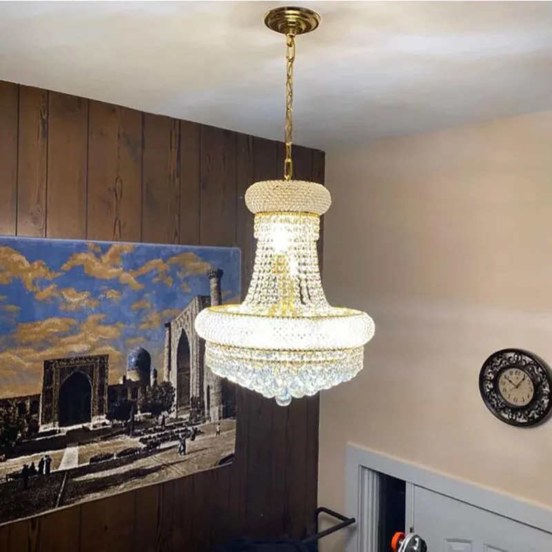 Lampadario in cristallo d\'oro impero francese per soggiorno piccola lampada a sospensione per sala da pranzo cucina isola lampada a sospensione