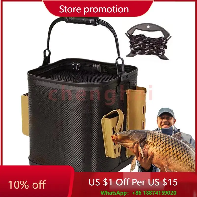 

Outdoor Fishing Bucket With non-slip water rope Foldable and Portable EVA Water Bucket for Wild Fishing Household Bucket