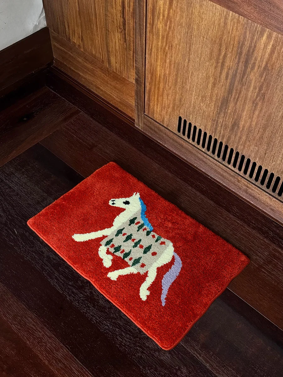 

Original Ins Year Carpet Velvet New Year Living Room Door Mat Bedroom Floor Rug Anti-Slip Soundproof Home Decor Mat