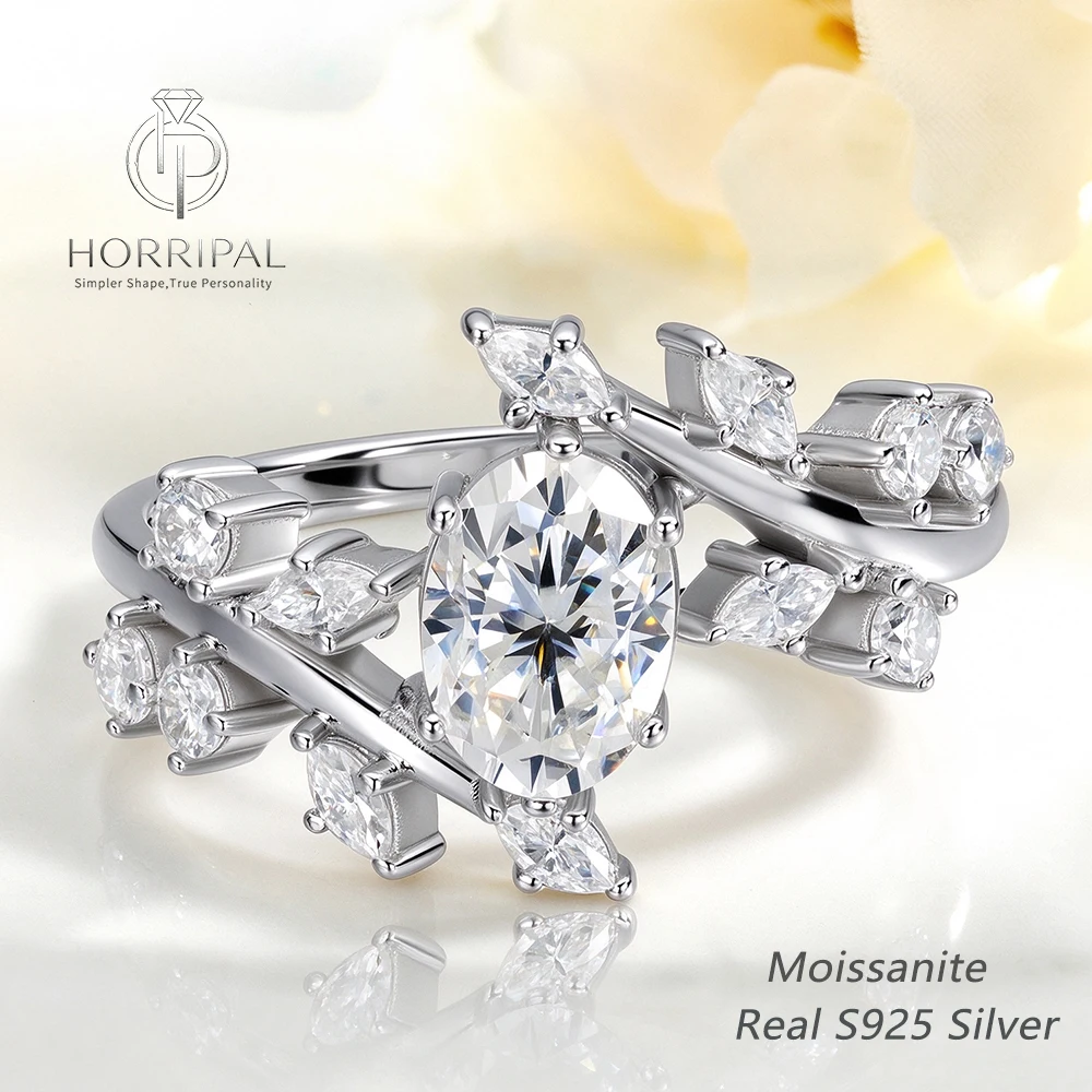 HORRIPAL D VVS1 Moissanite Rings for Women GRA S925 Sterling Silver Plated 18k White Gold New Engagement Party Gift Fine Jewelry