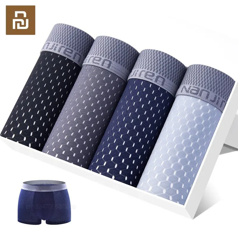 Youpin 4pcs Ice Silk Hollow Boxers Mens Underwear Men Breather Comfort Boxer Interior Ropa Interior Masculina Large Size L-6XL