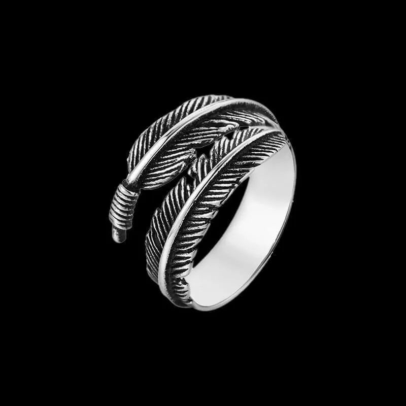 DODO Feather Ring 316L Stainelss Steel Jewelry Punk Style Men Women Adjustable Ring Size 6-13