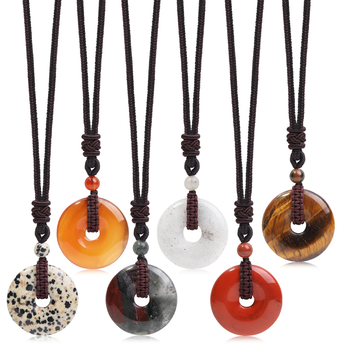 

Natural Stone Amethyst Tiger's Eye Necklace Pendant Fashionable Men's and Women's Necklace Peace Knot Chinese Knot Necklace Gift