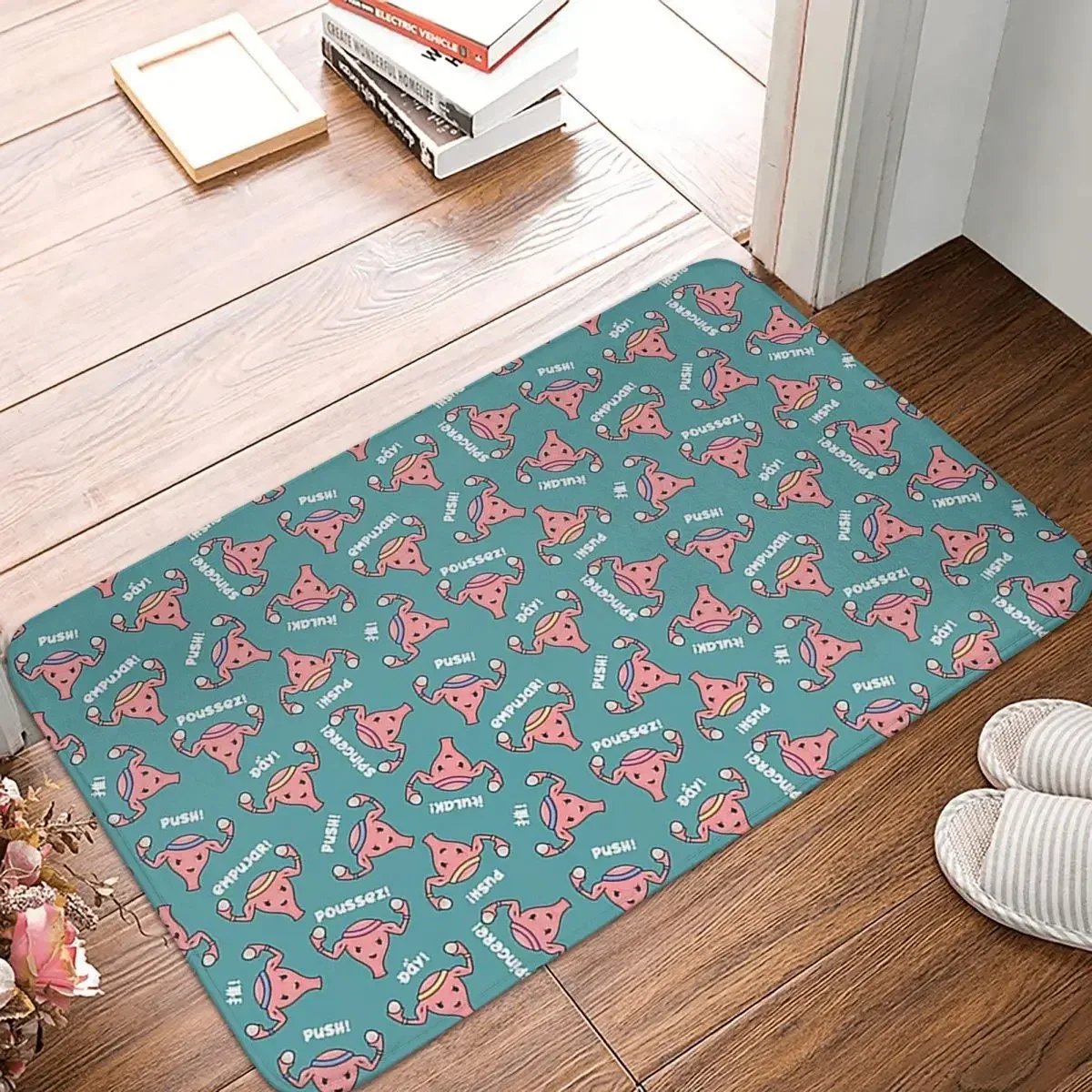 Pregnant Uterus PUSH Scrubs, Nurses, Midwife, OBGYN Teal Doormat Rug Carpet Mat Footpad Non-slip Front Room Corridor Kitchen