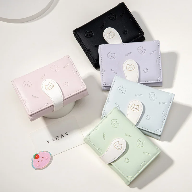 Brand Kitten Printing Wallet Women Cute Short Purse Card Holder Small Three Fold Wallet Women Coin Purse