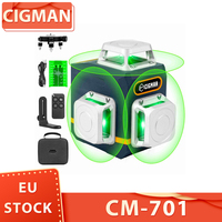 CIGMAN CM-701 3x360° Self Leveling Laser Level, 100ft 3D Green Cross Line, Rechargeable Battery, Remote Control